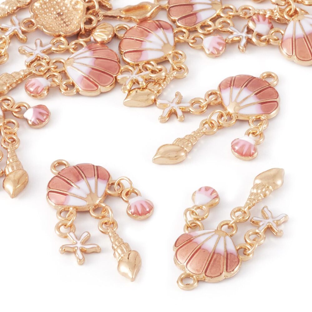 9876 10pcs Shell Charms Pendants with Starfish Conch Seashell Alloy Enamel